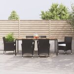 vidaXL Ensemble à manger de jardin coussins 7Pièces Noir Résine tressée
