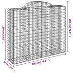 vidaXL Paniers à gabions arqués 3 Pièces 200x50x160/180 cm Fer galvanisé