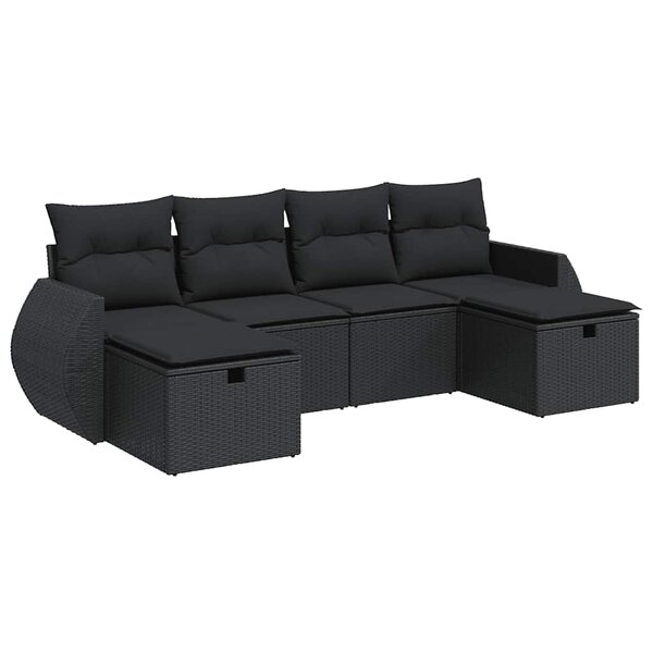 vidaXL Salon de jardin 6 Pièces avec coussins noir résine tressée