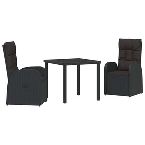 vidaXL Ensemble de salle à manger pour jardin 3 Pièces Noir polyrotin