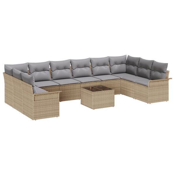 vidaXL Set de 11 pièces de canapé de jardin avec coussins en poly rotin noir