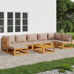 vidaXL Salon de jardin 8 Pièces avec coussins taupe bois massif