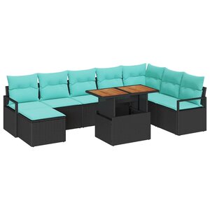 vidaXL Ensemble de salle à manger pour jardin 9 Pièces Noir et Sarcelle
