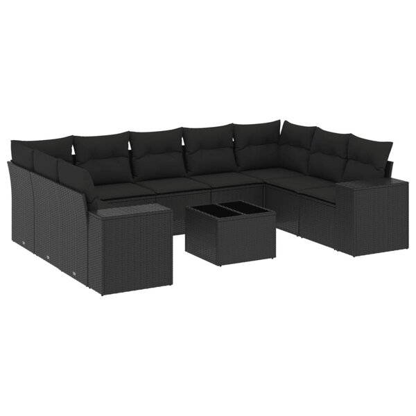 vidaXL Salon de jardin 10 Pièces avec coussins noir résine tressée
