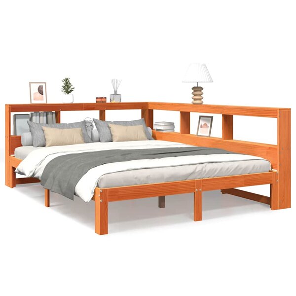 vidaXL Lit bibliothèque sans matelas cire marron 135x190 cm pin massif