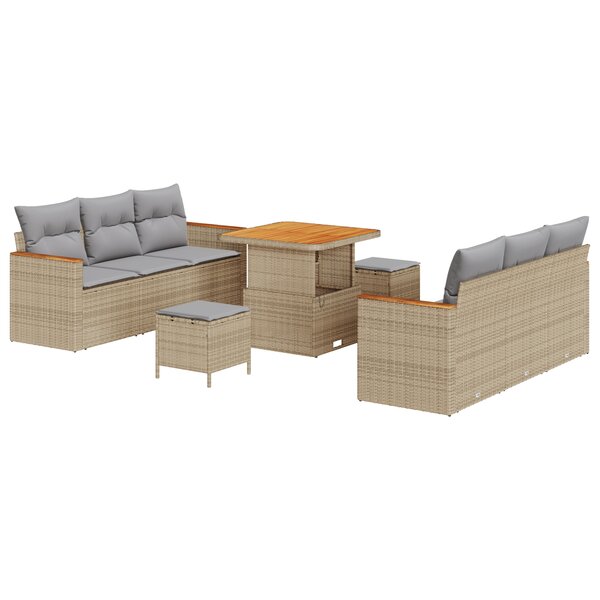 Ensemble de canapés de jardin 9 pièces avec coussins Beige Poly Rattan