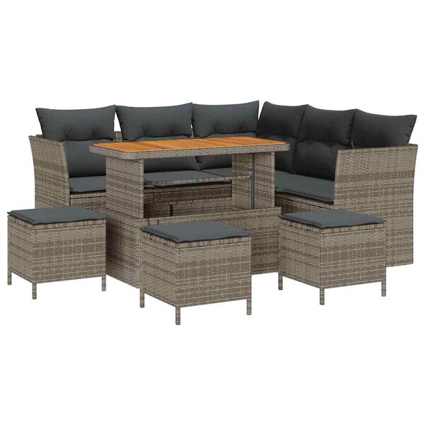 vidaXL Ensemble de canapé de jardin 9 Pièces Gris polyrotin
