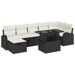 vidaXL Ensemble de canapé de jardin avec coussin 8 Pièces Noir Poly rotin