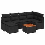 vidaXL Ensemble de canapé de jardin avec coussin 7 Pièces Noir Poly rotin