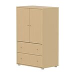 Flexa SAGA Armoire 2 portes et 2 tiroirs a facades rainurees Beige sable Oat Boutons en chene