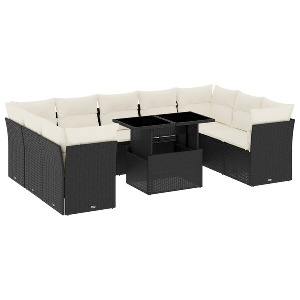 vidaXL Salon de jardin 10 Pièces avec coussins noir résine tressée