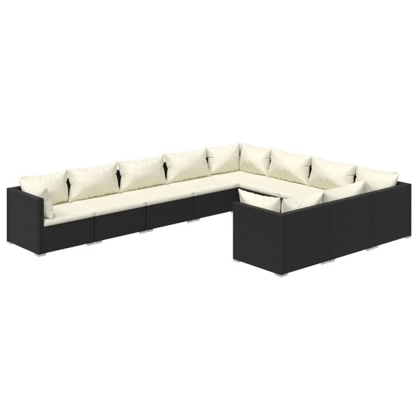 vidaXL Salon de jardin 10 Pièces avec coussins Résine tressée Noir
