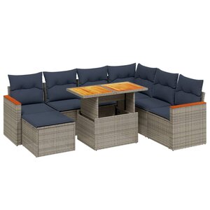 vidaXL Salon de jardin 8 Pièces avec coussins gris résine tressée