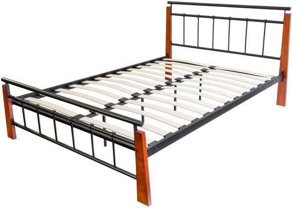 Design metal lit double 160 x 200 cadre de lit lattes bois neuf noir brun