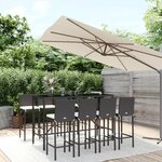 vidaXL Ensemble de bar de jardin 9 Pièces avec coussins noir poly rotin
