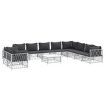 Salon de jardin meuble d'extérieur ensemble de mobilier avec coussins 11 pièces blanc acier 02_0018285