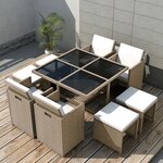 vidaXL Ensemble à manger d'extérieur et coussins 9 Pièces résine tressée