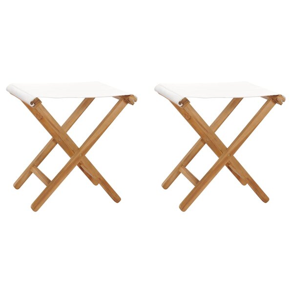 vidaXL Chaises pliables 2 Pièces Bois de teck solide et tissu Blanc crème