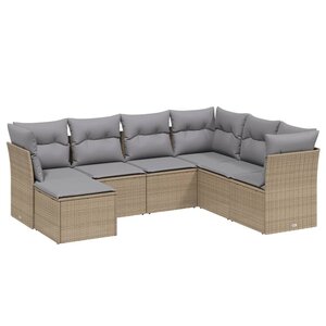vidaXL Salon de jardin avec coussins 7Pièces mélange beige résine tressée