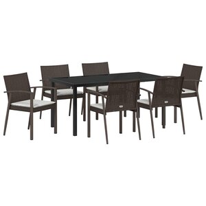 vidaXL Ensemble de salle à manger pour jardin 7 Pièces Marron Poly rotin