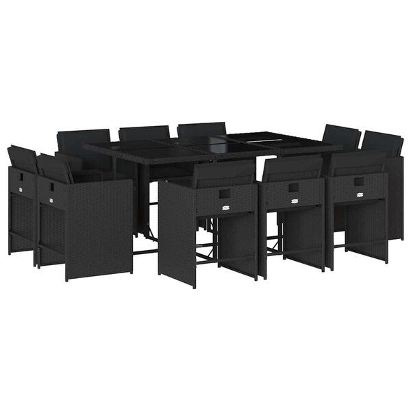 vidaXL Ensemble à manger de jardin 11 Pièces coussins noir résine tressée