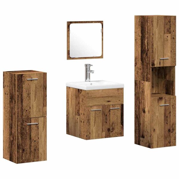 vidaXL Ensemble de mobilier de salle de bain 4 Pièces Bois Ancien