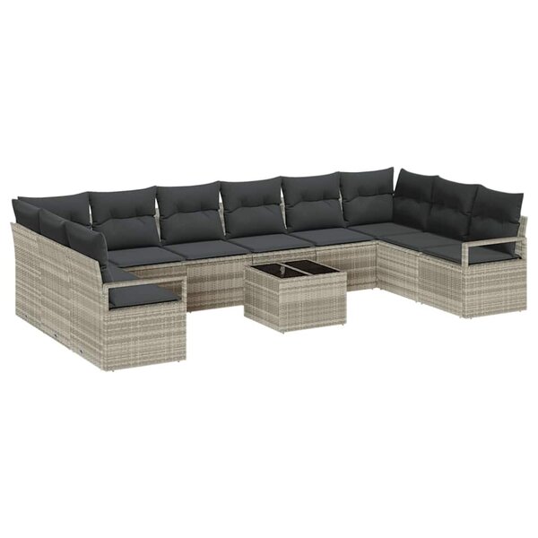 vidaXL Ensemble de canapé de jardin 11 Pièces Gris clair Poly rotin