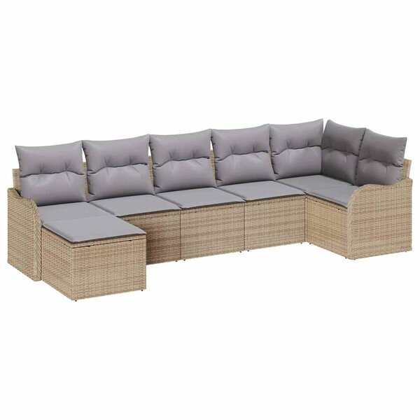 vidaXL Ensemble de canapé de jardin 7 Pièces Beige Poly rotin