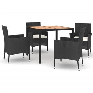 vidaXL Ensemble à manger de jardin coussins 5Pièces Noir Résine tressée