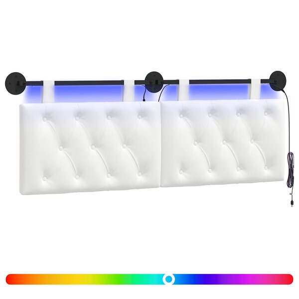 vidaXL Tête de lit suspendue Avec lumière LED Blanc Tissu
