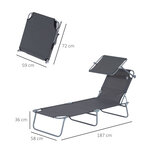 Transat bain de soleil pliable grand confort dossier et pare-soleil réglable multi-positions gris