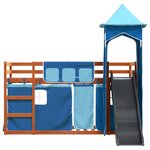 vidaXL Lit superposé avec toboggan et rideaux bleu 90x200 cm