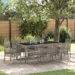 vidaXL Ensemble de salle à manger pour jardin 9 Pièces Gris Poly rotin
