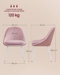Lot de 2 chaises salle à manger supportant jusqu’à 120 kg coussin rembourré 55 cm d’épaisseur pieds évasés pour bureau salon rose 12_0006217
