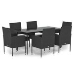 vidaXL Ensemble à manger de jardin coussins 7Pièces Noir Résine tressée