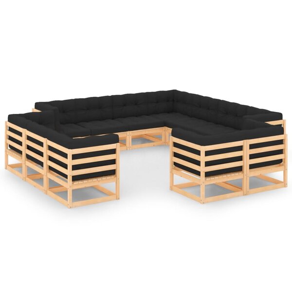 Salon de jardin meuble d'extérieur ensemble de mobilier 12 pièces avec coussins anthracite pin massif 02_0015539