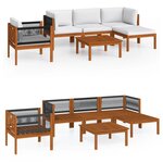 vidaXL Salon de jardin 6 Pièces avec coussins Crème Bois d'acacia solide