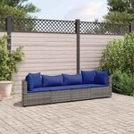 vidaXL Salon de jardin 4 Pièces avec coussins gris résine tressée