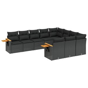 vidaXL Salon de jardin 10 Pièces avec coussins noir résine tressée