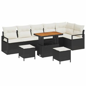 vidaXL Ensemble de canapé de jardin avec coussin 9 Pièces Noir Poly rotin