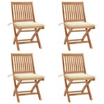 vidaXL Chaises pliables de jardin avec coussins lot de 4 Teck solide