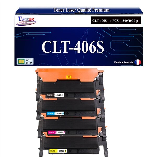 T3AZUR - 4x Toners compatibles avec Samsung CLT-406S pour Samsung Xpress C410W C460FW C460W