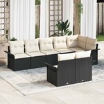 vidaXL Ensemble de canapé de jardin avec coussin 8 Pièces Noir Poly rotin