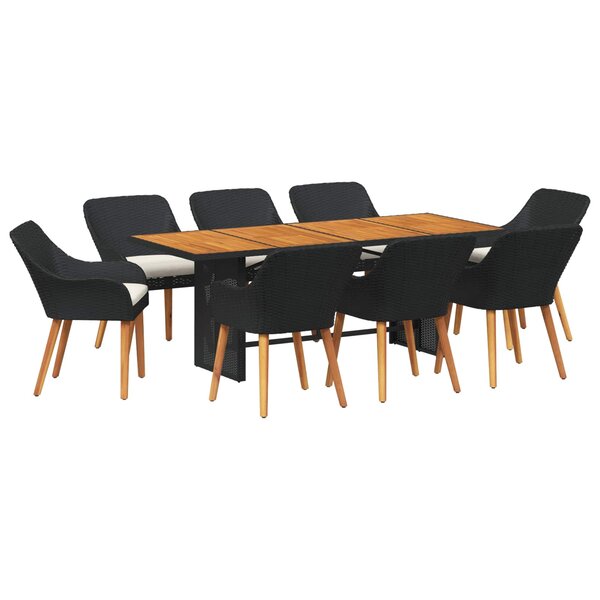 vidaXL Ensemble de salle à manger pour jardin 9 pc Noir polyrotin