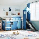vidaXL Lit mezzanine enfants avec tour bleu 80x200cm bois pin massif