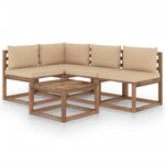 vidaXL Salon de jardin 5 Pièces avec coussins beige