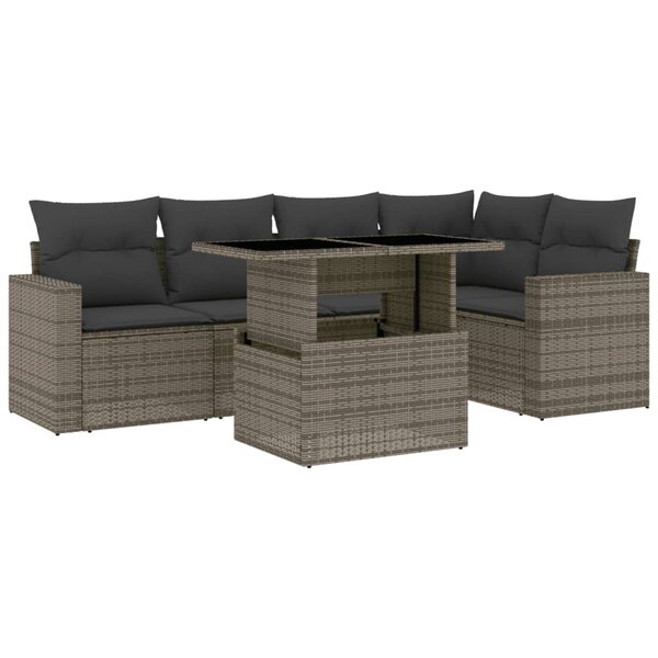 vidaXL Salon de jardin 6 Pièces avec coussins gris résine tressée