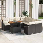 vidaXL Ensemble de canapé de jardin 9 pièces avec coussins en poly rotin noir