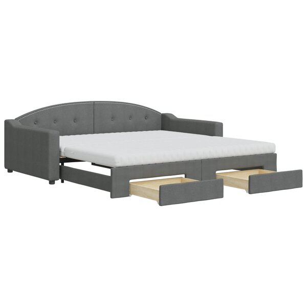 vidaXL Lit de jour avec gigogne et tiroirs gris foncé 100x200 cm tissu