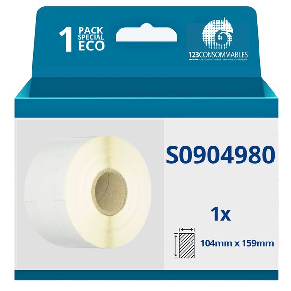 123CONSOMMABLES - Rouleau étiquettes compatibles avec DYMO LABELWRITER 4XL (S0904980) 104 mm x 159 mm